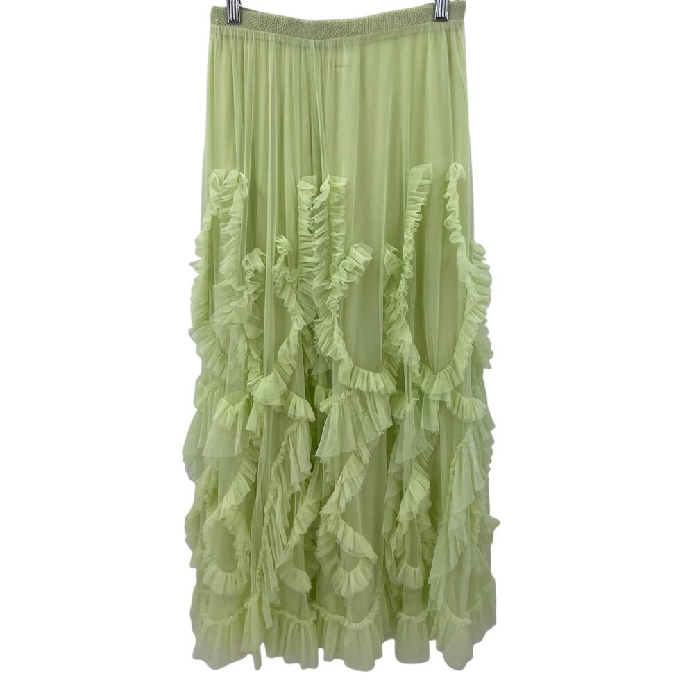 By Anthropologie Ruffled Tulle Skirt Green Midi Maxi XXS - Picture 6 of 12